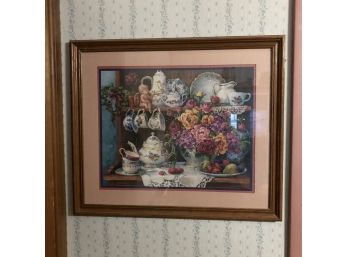 Framed Wall Art Of Flowers And Tea Cups (Living Room)