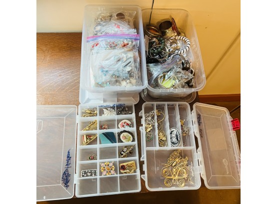 Large Variety Lot Of Costume Jewelry  - In Multiple Plastic Storage Container