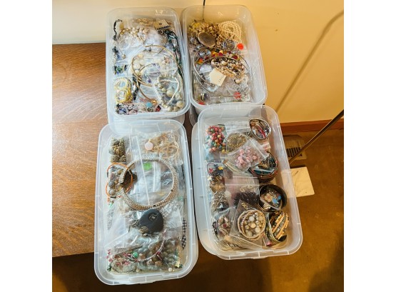 Large Lot Of Costume Jewelry - Mostly Bracelets And Necklaces - In 4 Plastic Storage Containers