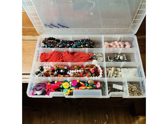 Lot Of Multi String Costume Jewelry Necklaces In Divided Plastic Storage Container