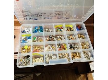 Pierced And Clip On Earrings Lot Costume Jewelry  - In Plastic Divided Storage Container