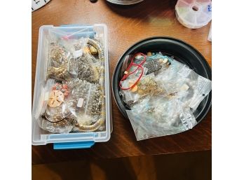 Various Necklaces, Pendants, Earring Backings Etc - Costume Jewelry  - In 2 Plastic Containers