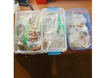 Large Lot Of Bracelets, Earrings, Necklaces, Pins - Costume Jewelry  - In 3 Plastic Storage Containers