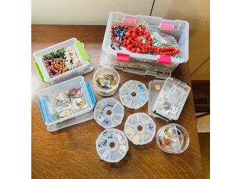 Costume Jewelry Necklaces, Pins, Earrings And Bracelets In Organizer Bins