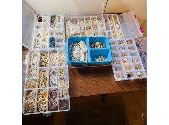Faux Pearls Necklaces And Pins Etc Costume Jewelry Lot - In 6 Plastic Storage Containers - Some Signed