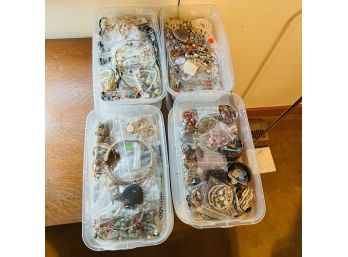 Large Lot Of Costume Jewelry - Mostly Bracelets And Necklaces - In 4 Plastic Storage Containers