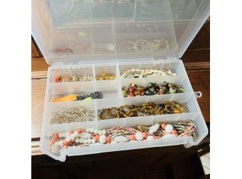 Lovely Lot Of Necklaces And Chains Costume Jewelry - Some Signed - In Plastic Divided Storage Container
