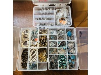 Variety Lot Of Costume Jewelry - Including Faux Turquoise  - In 3 Plastic Storage Containers