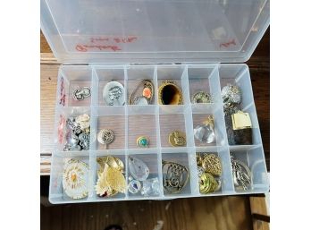 Pendants And Such Costume Jewelry Lot - In Plastic Divided Storage Container