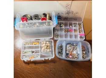 Bracelets And More Lot Of Costume Jewelry  - In 4 Plastic Storage Containers - Some May Be Signed