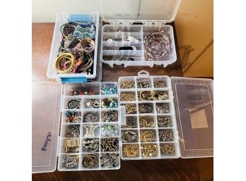 Chains And Things Lot Of Costume Jewelry  - In 4 Plastic Storage Containers