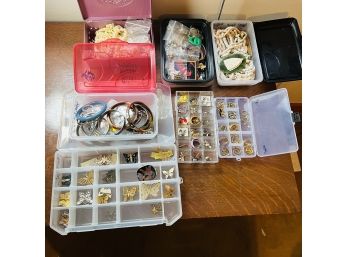 Variety Of Items Lot - Costume Jewelry - Earrings, Necklaces, Pins  - In Multiple Plastic Storage Containers