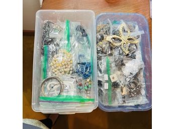 Variety Lot Of Costume Jewelry  - In 2 Plastic Containers