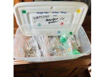 Large Lot Of Costume Jewelry Necklaces And More - In Plastic Container - Some Signed - Some Marked 925