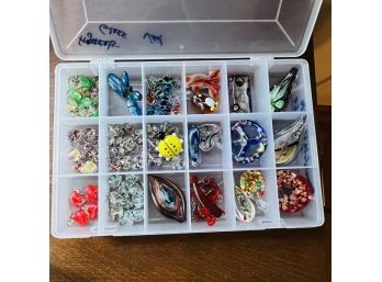 Glass Earrings And Pendants Lot Costume Jewelry  - In Plastic Storage Container
