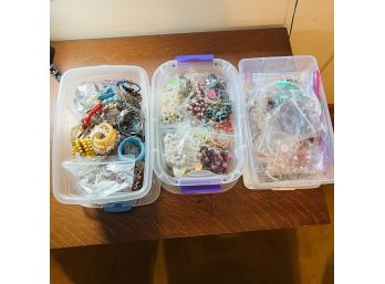 Variety Lot Of Costume Jewelry - Bracelets, Bangles, Necklaces, Etc  - In 3 Plastic Storage Containers