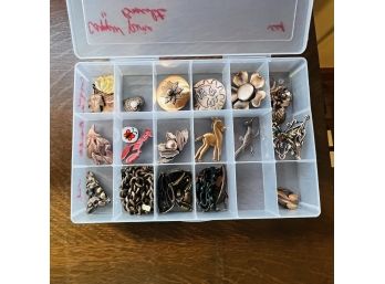 Nature Themed Pins And Things Costume Jewelry Lot - In Plastic Storage Container