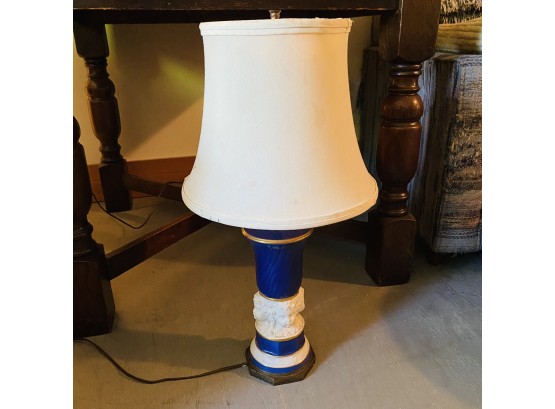 Vintage Blue And White Ceramic Cherub Lamp With Shade (Upstairs Room No. 2)