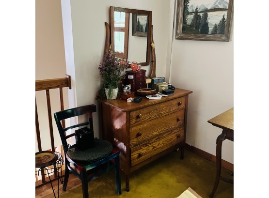 Vintage Oak Dresser With Mirror (Master Bedroom)