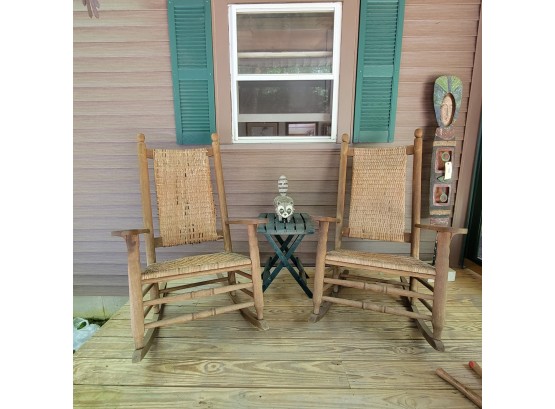 Set Of 2 Wood And Wicker Rockers (Front Porch)