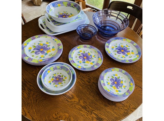 Plastic Floral White And Purple Dinnerware Set (Kitchen)
