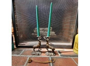Set Of 2 Small Iron Deer Candle Holder Plus Candle Snuffer