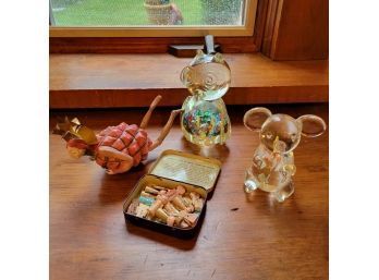 Glass Animals Decorations, Pineapple Fairy And Little Carved Dolls From Japan