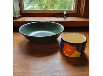 Small Floral Cup And Green Mixing Bowl