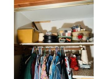 Sewing Supplies Lot: Thread, Scissors, Notions, Storage Box (First Floor Bedroom)