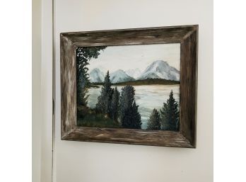 Vintage Framed Print Of Lake And Mountains (Master Bedroom/Sticker No. 11670)