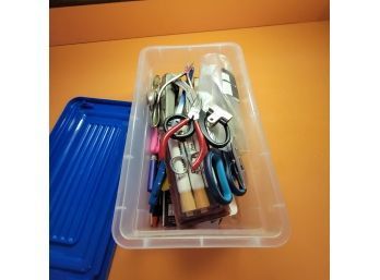 Small Bin Of Office Tools And Supplies