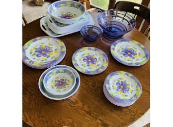 Plastic Floral White And Purple Dinnerware Set (Kitchen)