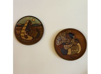 Signed Mother And Child Hanging Plates - Set Of Two (Livingroom)