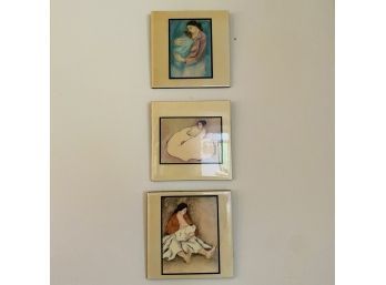 Mother And Child Hanging Ceramic Painted Tiles - Set Of Three (Livingroom - Sticker No. 11230)