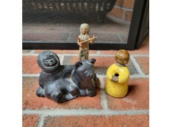 Set Of 3. Bear And Eskimo, Indian And Clay Girl