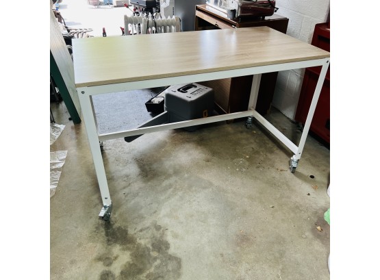 Metal And Wood Finish Work Table On Wheels