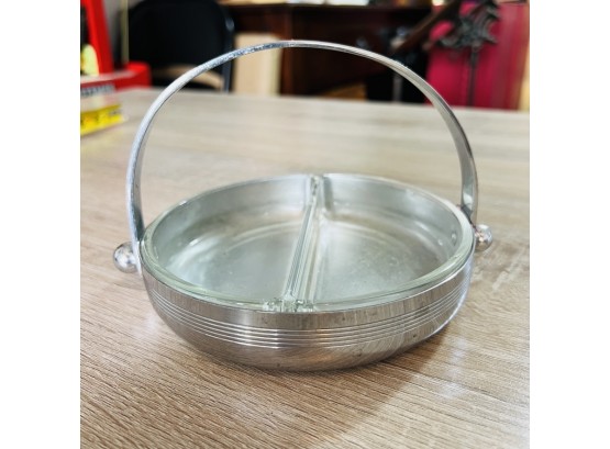 Metal Basket With Divided Glass Insert