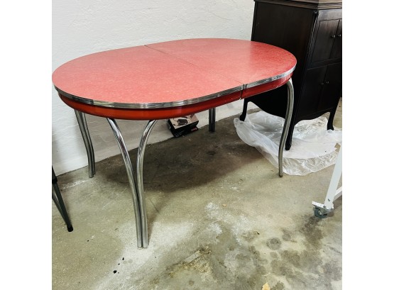 Retro Red And Chrome Oval Dining Table