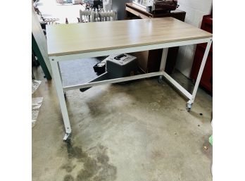 Metal And Wood Finish Work Table On Wheels