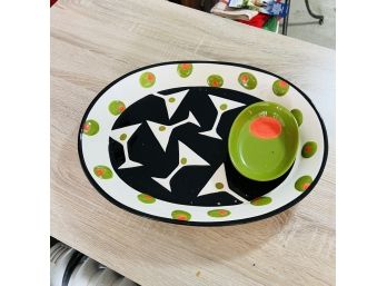Hand-painted Ceramic Plate And Dip Dish Set