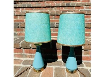 Matching Vintage Teal And Gold Table Lamps