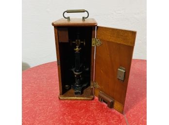 Vintage Bausch And Lomb Microscope With Wooden Storage Case