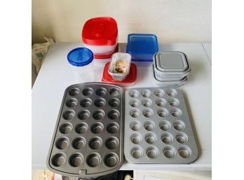 Assorted Tupperware And Muffin Pan Lot