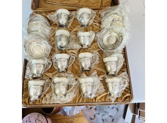 Lenox Sterling Silver Demitasse Cup With Porcelain Insert - Complete Set! 12 Cups And 12 Saucers (Dining Room)