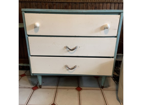 Vintage Blue And White Three Drawer Dresser  (Kitchen)