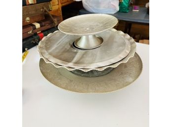 Vintage Hammered Aluminum Trays And Serving Pieces (Dining Room)