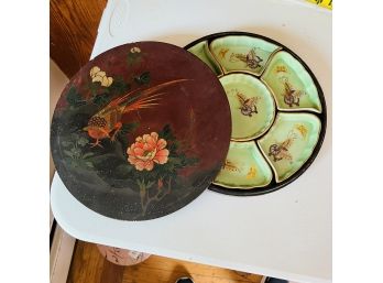 Vintage Nippon Ceramic Butterfly Trays In A Lacquerware Box (Dining Room)