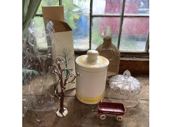 Assorted Decorative Items: Lighted Tree, Bottle, Wagon, Etc. (Barn)