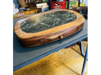 Marble And Wood Tray With Utensil Drawer (Dining Room)