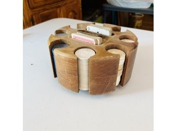 Vintage Poker Chips And Playing Cards In Spinning Caddy (Dining Room)